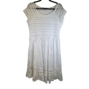 NY Collection White Lace Cap Sleeve Fit & Flare Dress Womens Large Bridal Summer